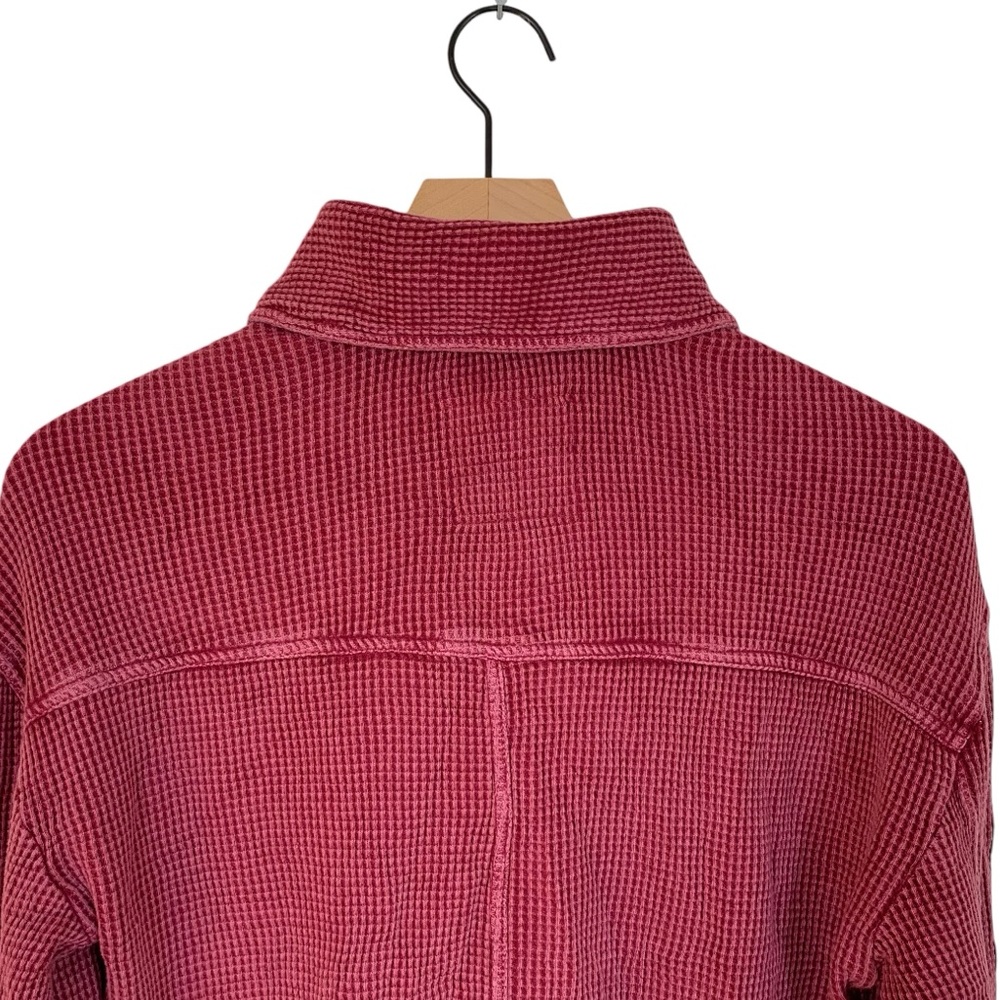 Bagatelle Burgundy Pigment Dyed Waffle Knit Thermal Shirt (Boho Indie Festival) - Picture 4 of 9